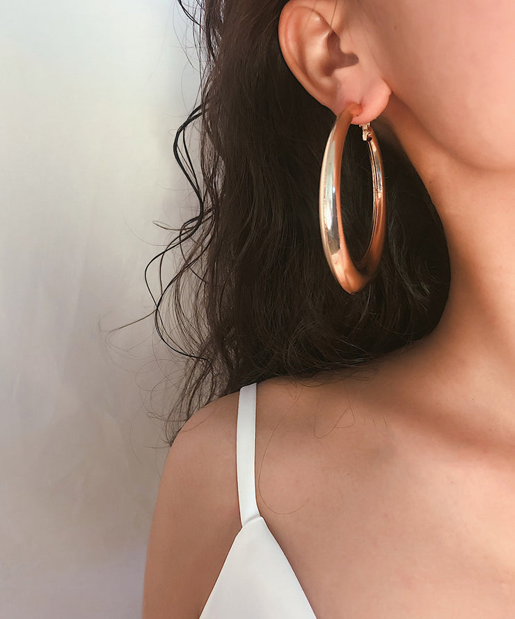 Oversize Gold Metal Alloy Oval Hoop Earrings
