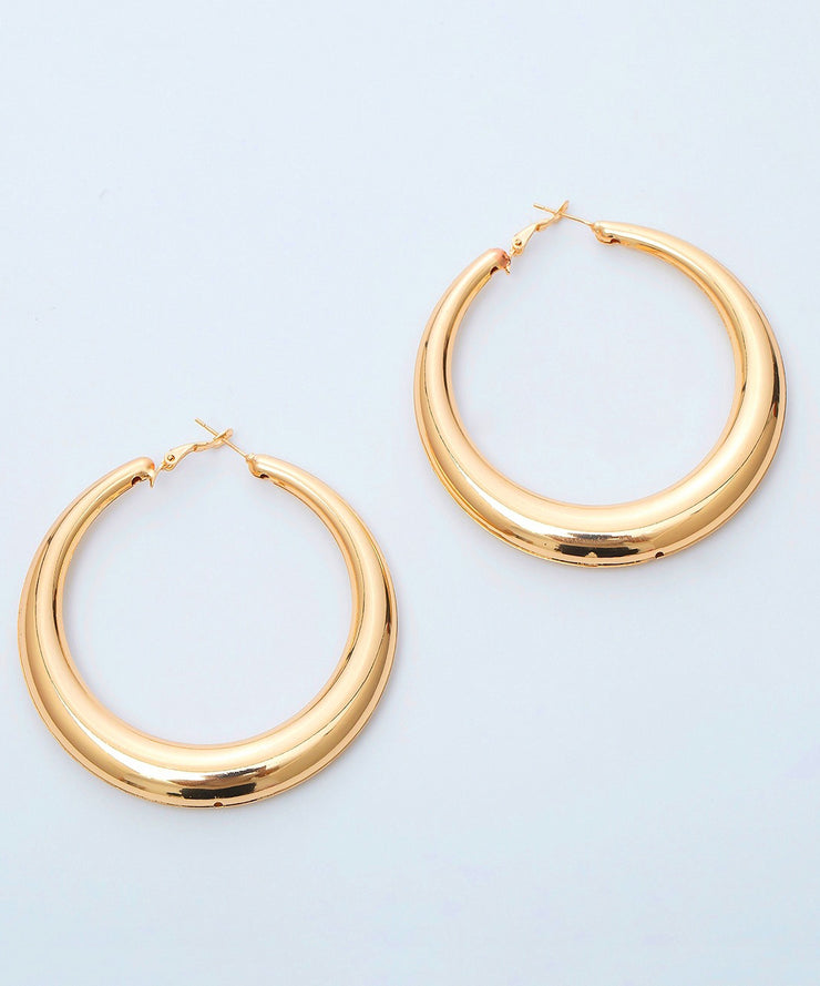 Oversize Gold Metal Alloy Oval Hoop Earrings