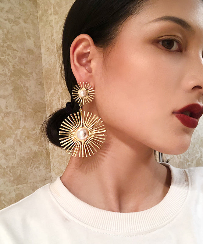 Oversize Gold Metal Pearl Geometric Circle Drop Earrings