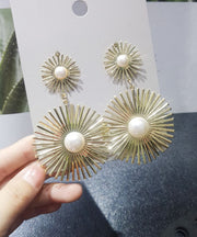Oversize Gold Metal Pearl Geometric Circle Drop Earrings