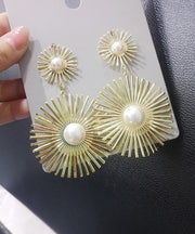 Oversize Gold Metal Pearl Geometric Circle Drop Earrings