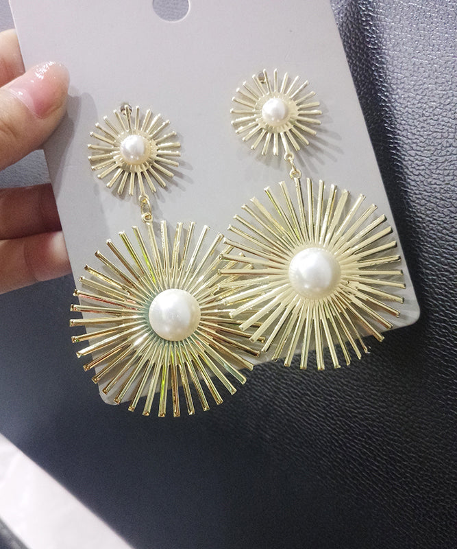 Oversize Gold Metal Pearl Geometric Circle Drop Earrings