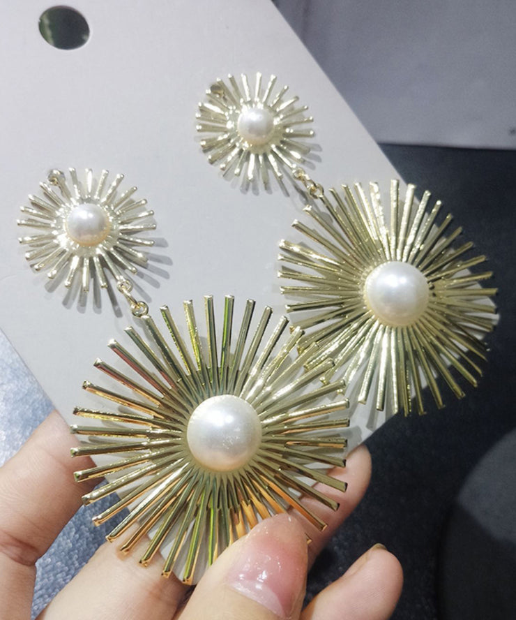 Oversize Gold Metal Pearl Geometric Circle Drop Earrings