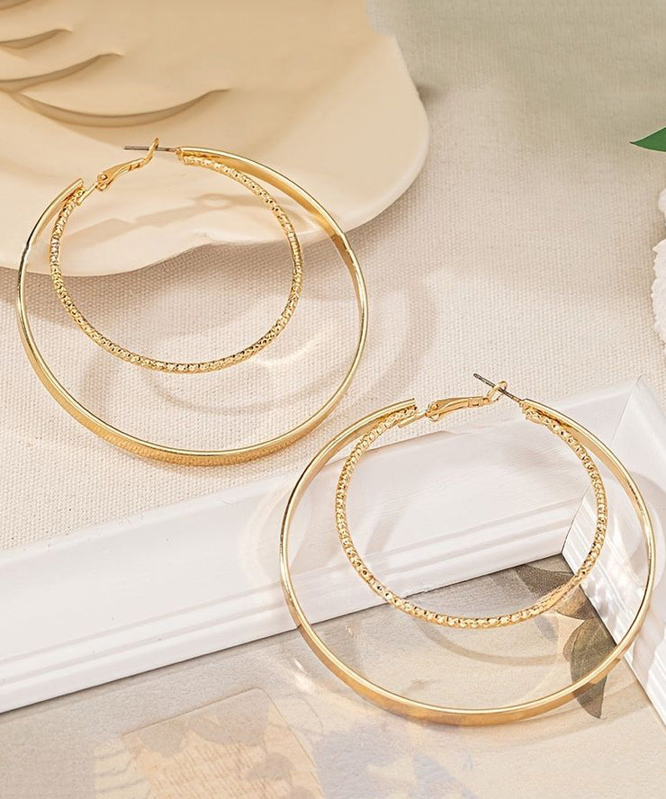 Oversize Gold Stainless Steel Overgild Double-Loop Hoop Earrings