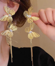 Oversize Gold Sterling Silver Overgild Butterfly Tassel Drop Earrings