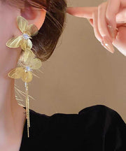 Oversize Gold Sterling Silver Overgild Butterfly Tassel Drop Earrings