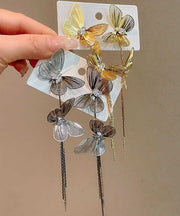 Oversize Gold Sterling Silver Overgild Butterfly Tassel Drop Earrings