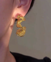 Oversize Gold Sterling Silver Overgild S-Shaped Hollow Out Hoop Earrings