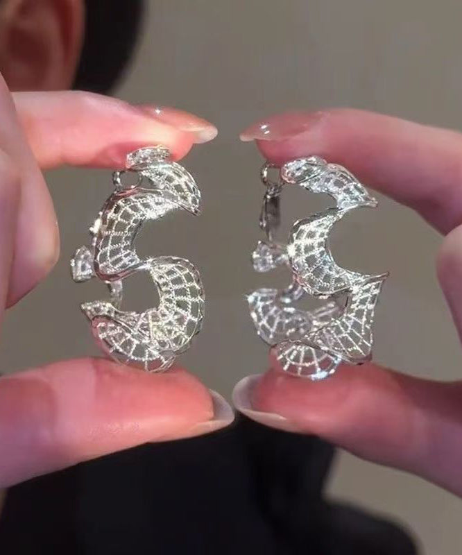 Oversize Gold Sterling Silver Overgild S-Shaped Hollow Out Hoop Earrings