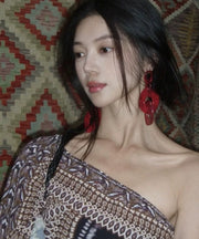 Oversize Red Acrylic Geometry Hoop Earrings