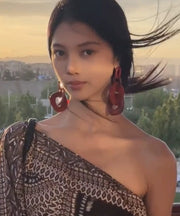 Oversize Red Acrylic Geometry Hoop Earrings