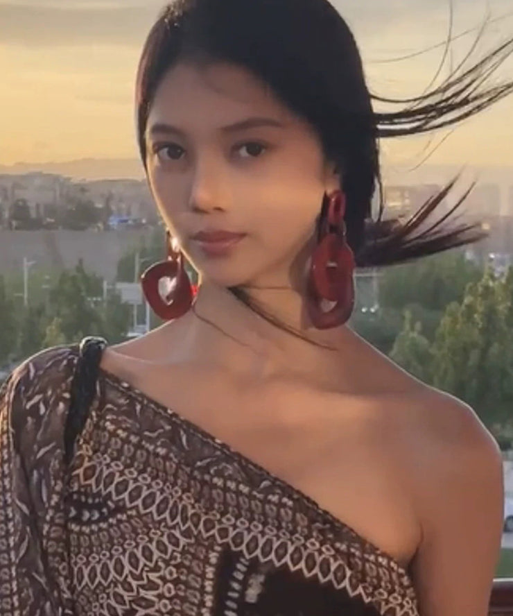 Oversize Red Acrylic Geometry Hoop Earrings