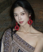 Oversize Red Acrylic Geometry Hoop Earrings