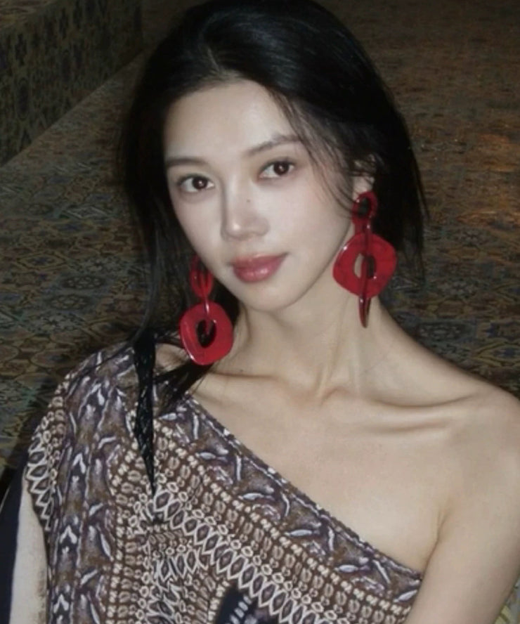 Oversize Red Acrylic Geometry Hoop Earrings