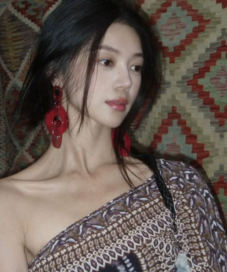 Oversize Red Acrylic Geometry Hoop Earrings