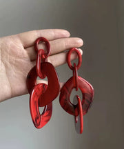 Oversize Red Acrylic Geometry Hoop Earrings