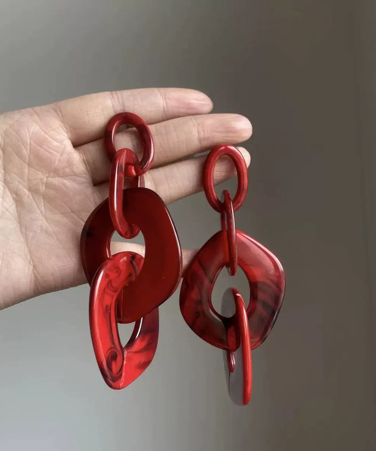 Oversize Red Acrylic Geometry Hoop Earrings