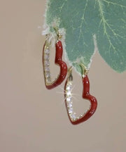 Oversize Red Copper Overgild Zircon Drip Glaze Love Hoop Earrings