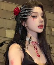 Oversize Red Rose Skeleton Hand Left Hand Hairpin