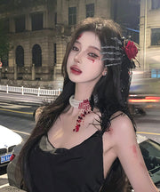 Oversize Red Rose Skeleton Hand Left Hand Hairpin