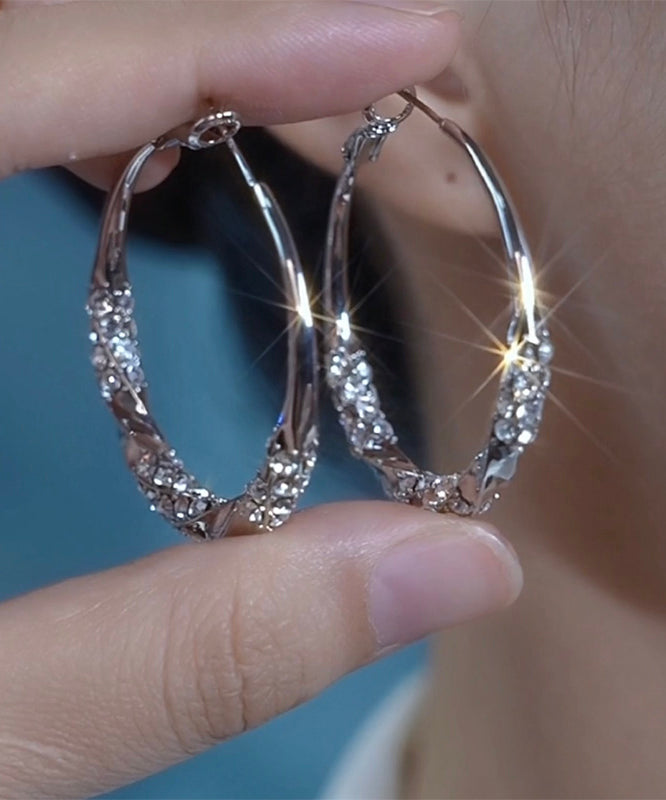 Oversize Silk Copper Alloy Zircon Hoop Earrings
