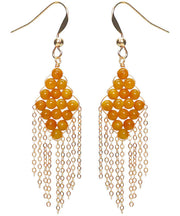 Oversize Yellow 14K Gold Amber Beeswax Tassel Drop Earrings