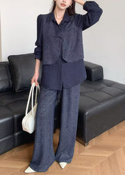 Paisley Patterned Navy False Two Pieces Patchwork Cotton Two Piece Set Fall