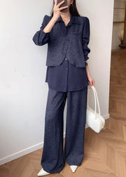 Paisley Patterned Navy False Two Pieces Patchwork Cotton Two Piece Set Fall