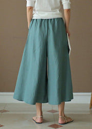 Peacock Blue Elastic Waist Solid Wide Leg Pants