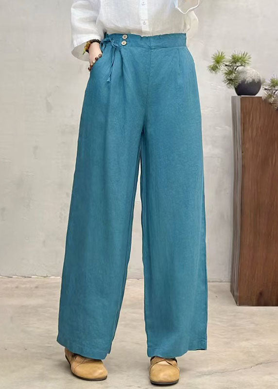 Peacock Blue Oversized Linen Wide Leg Pants Summer