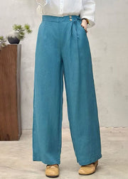 Peacock Blue Oversized Linen Wide Leg Pants Summer