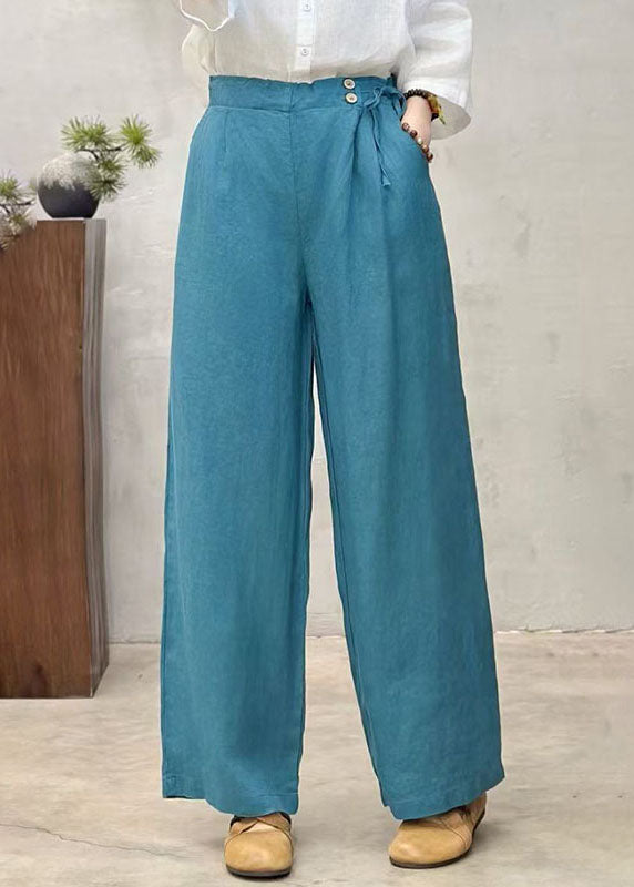 Peacock Blue Oversized Linen Wide Leg Pants Summer