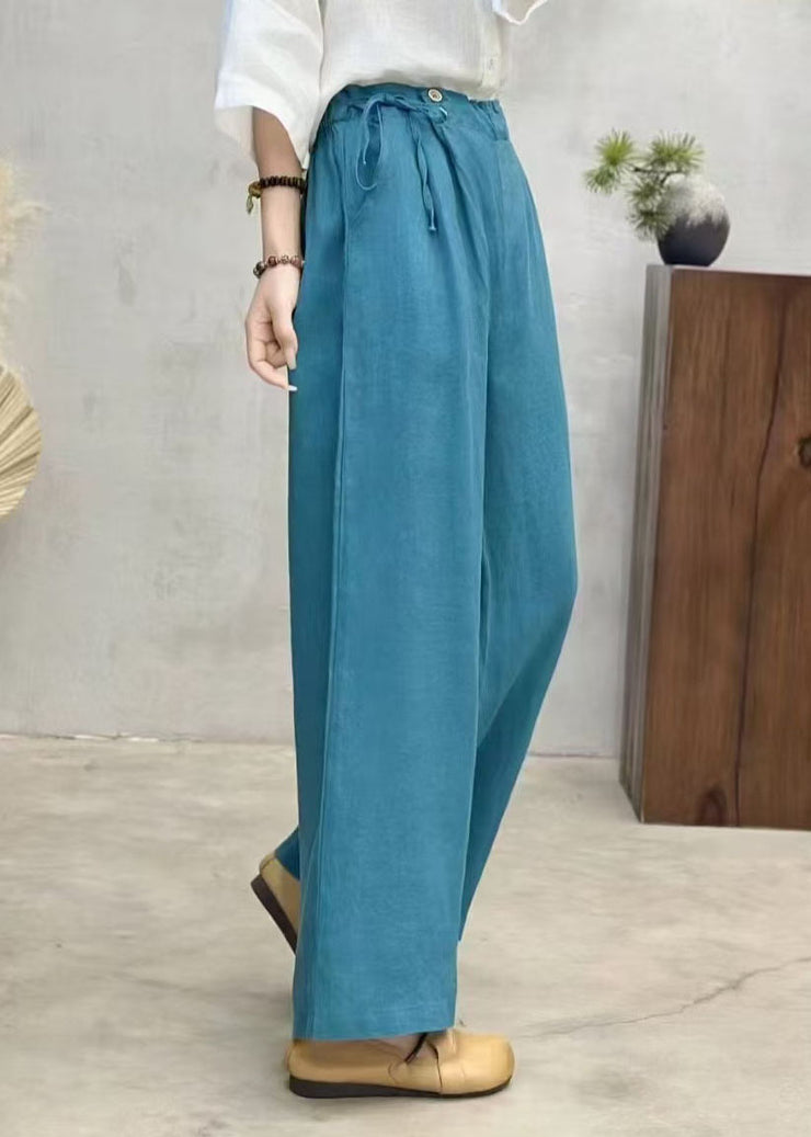 Peacock Blue Oversized Linen Wide Leg Pants Summer