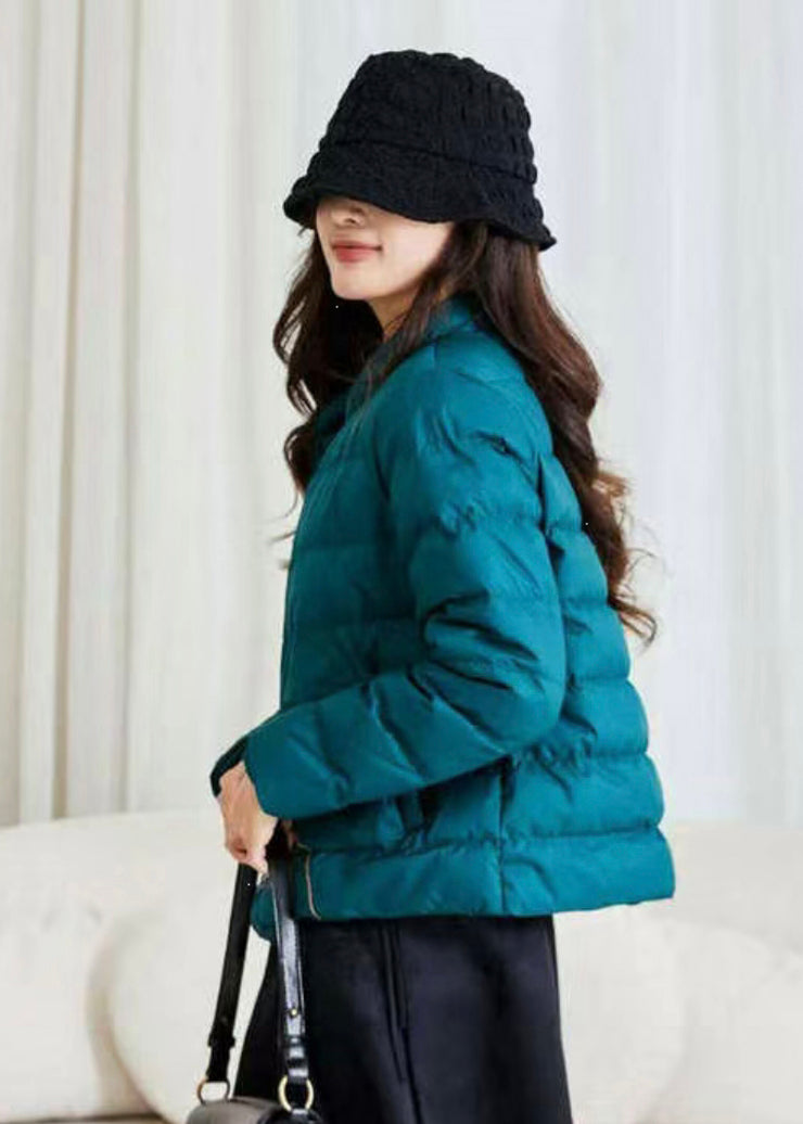 Peacock Blue Pockets Duck Down Filled Winter Down Coats Embroidered