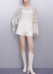 Perspective Fashion White Detailing Lace Tops Texture Hollow Out