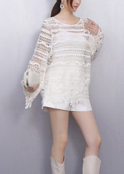 Perspective Fashion White Detailing Lace Tops Texture Hollow Out
