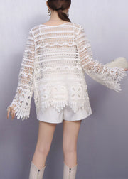 Perspective Fashion White Detailing Lace Tops Texture Hollow Out