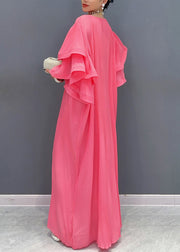 Pink Bubble Sleeve Gown's Cotto Long Dress Fairy Tale Stroll
