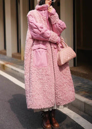 Pink Button Pockets Patchwork Duck Down Coats Stand Collar