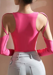 Pink Cold Shoulder Hollow Out Yoga Tops