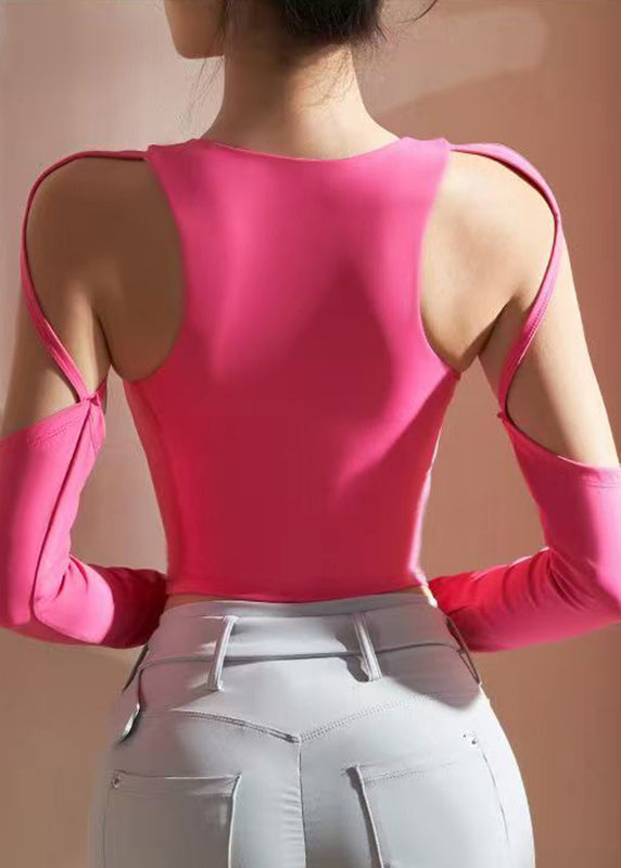 Pink Cold Shoulder Hollow Out Yoga Tops