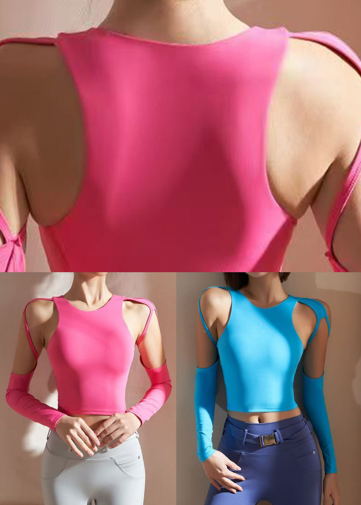 Pink Cold Shoulder Hollow Out Yoga Tops