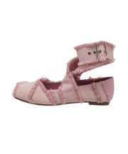 Pink Cotton Fabric Tassel Splicing Cross Strap Flats