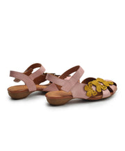 Pink Cowhide Leather Hollow Out Butterfly Splicing Walking Sandals
