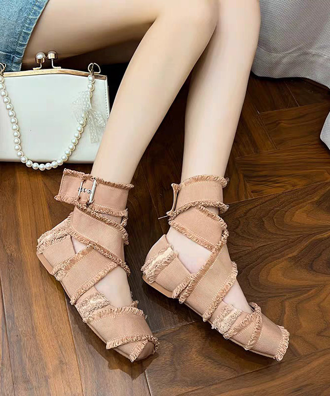 Pink Cross Strap Splicing French Flat Shoes