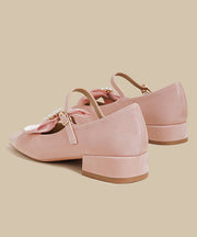 Pink Faux Leather Flat Shoes Splicing Buckle Strap Nail Bead