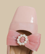 Pink Faux Leather Flat Shoes Splicing Buckle Strap Nail Bead