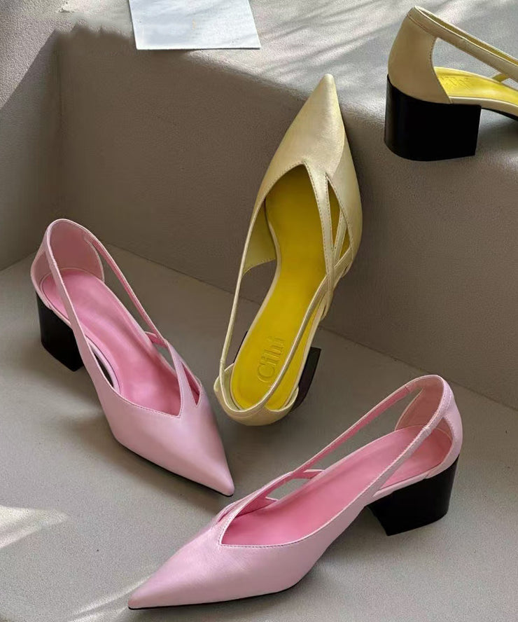 Pink Faux Leather Splicing Sandals Hollow Out Pointed Toe