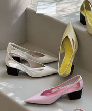 Pink Faux Leather Splicing Sandals Hollow Out Pointed Toe