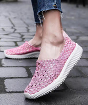 Pink Flat Shoes Knit Fabric Handmade Splicing Women soolinen shoes-20251